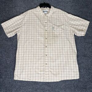 Columbia‎ Shirt Mens XXL Beige Plaid Short Sleeve Button Up Pocket Casual Cotton